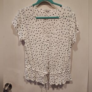 Rails Bretton Black Hearts Print Button Down Peplum Top Sz M Casual Romantic